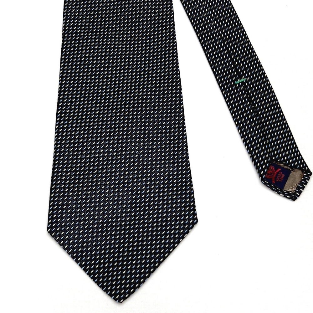 Tommy Hilfiger Necktie Mens Extra Long Navy Blue Silk Geometric Made in USA - Picture 3 of 8